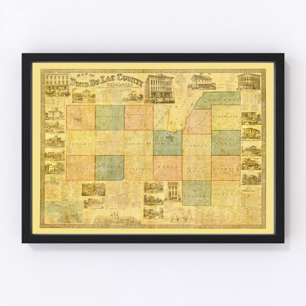 Vintage Map of Fond du Lac County, Wisconsin 1858