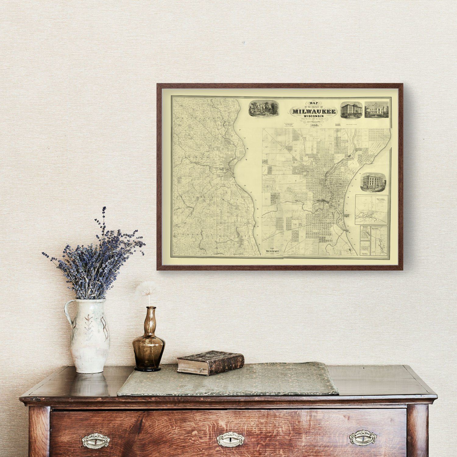 Vintage Map of Milwaukee County, Wisconsin 1858