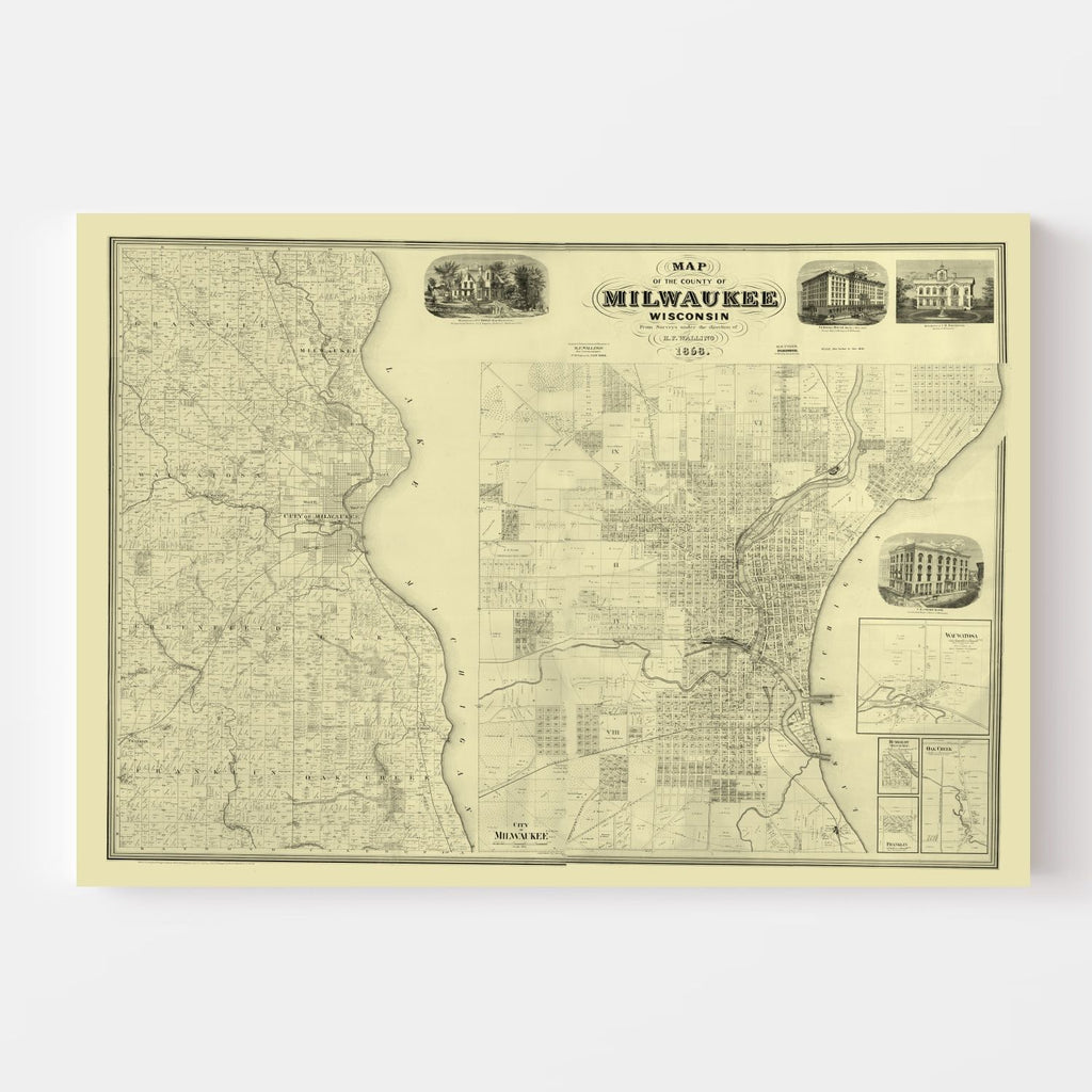 Vintage Map of Milwaukee County, Wisconsin 1858