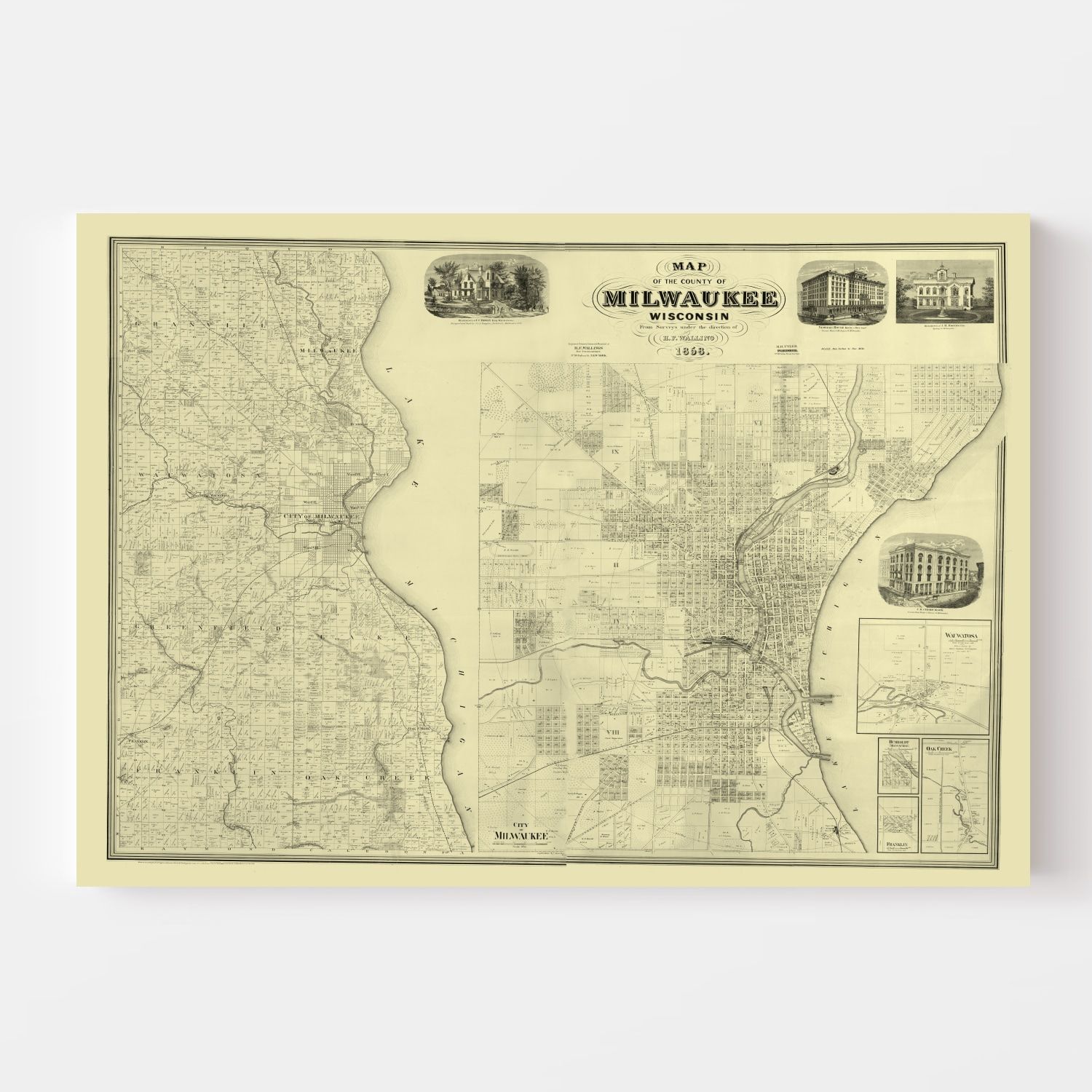 Vintage Map of Milwaukee County, Wisconsin 1858