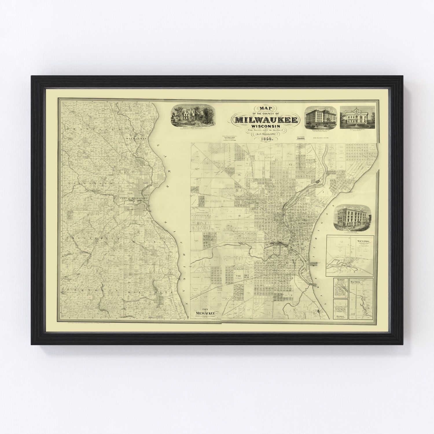 Vintage Map of Milwaukee County, Wisconsin 1858