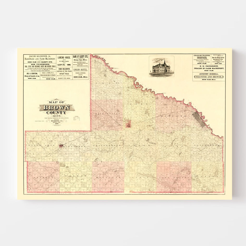 Vintage Map of Brown County, Minnesota 1886