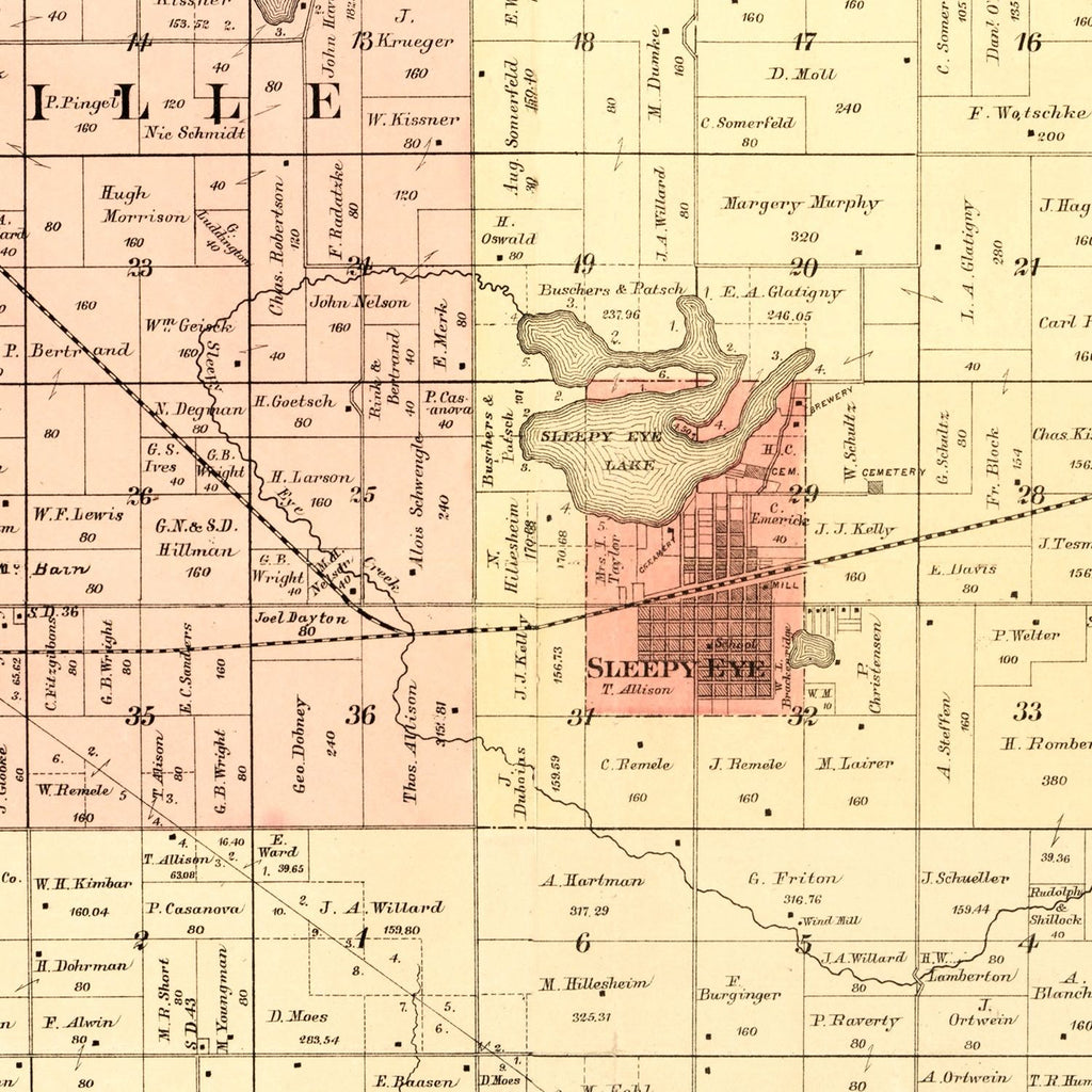 Vintage Map of Brown County, Minnesota 1886