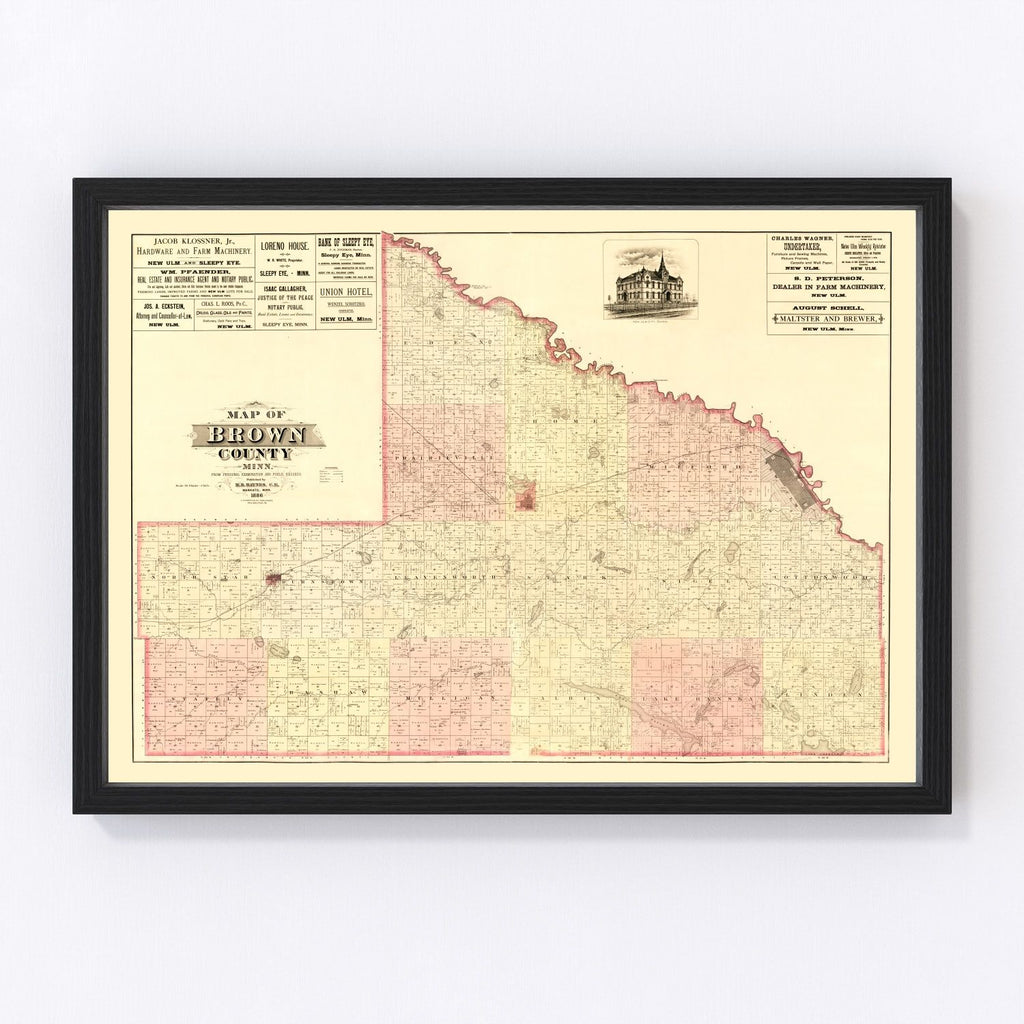 Vintage Map of Brown County, Minnesota 1886