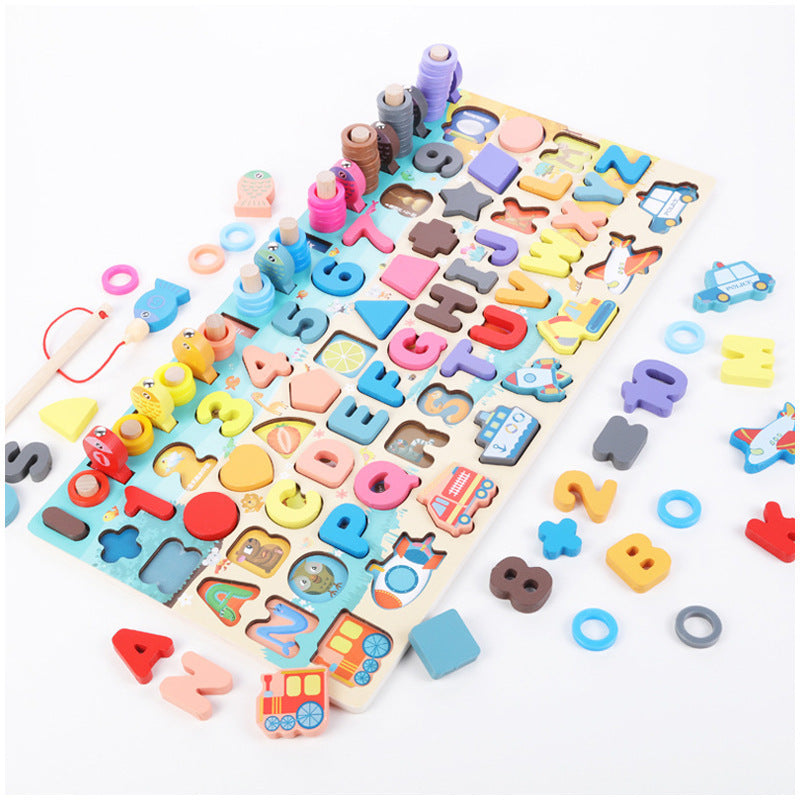 Montessori Wooden Fishing and Math Puzzle Board Toy