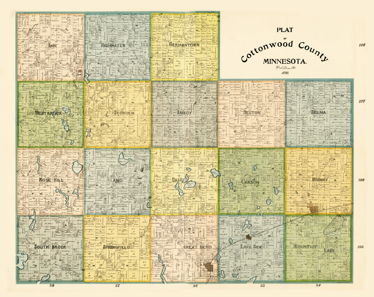 Vintage Map of Cottonwood County, Minnesota 1898