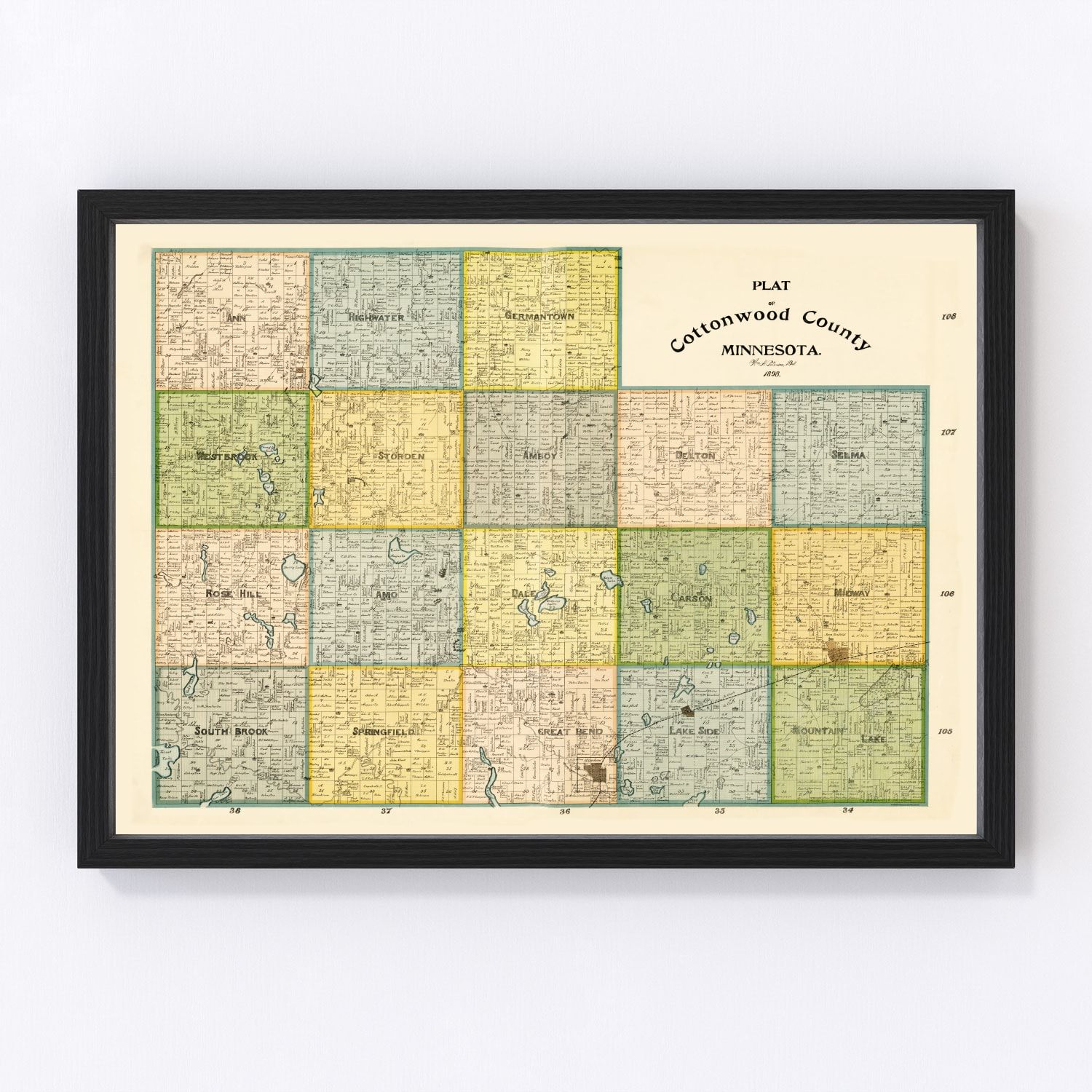 Vintage Map of Cottonwood County, Minnesota 1898