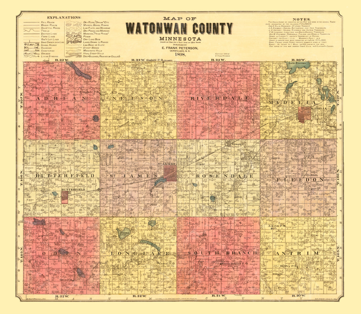 Vintage Map of Watonwan County, Minnesota 1898