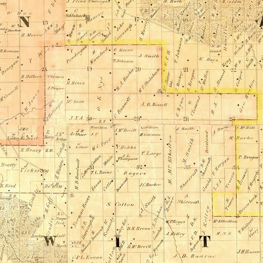 Vintage Map of Clinton County, Iowa 1865