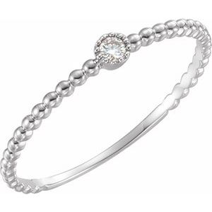 14K White Gold .03 CTW Natural Diamond Beaded Bezel-Set Ring