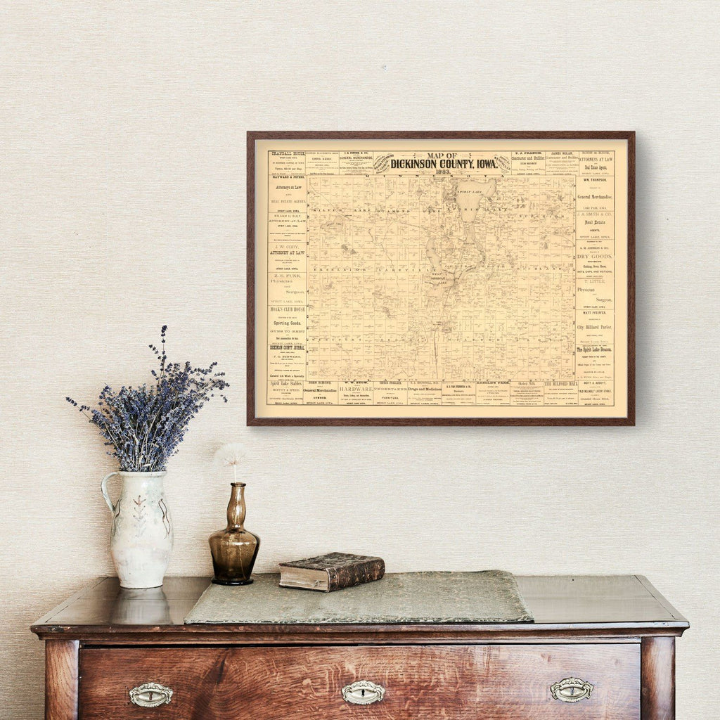 Vintage Map of Dickinson County, Iowa 1883