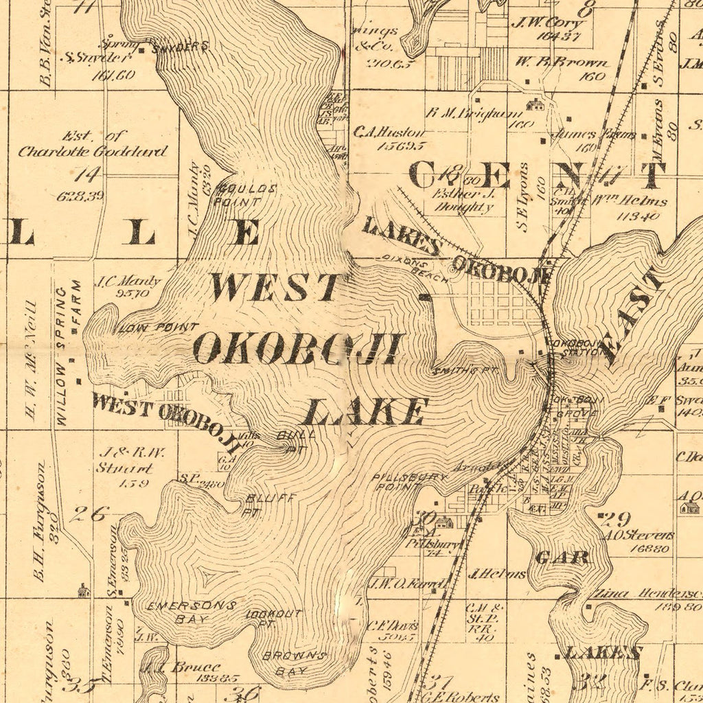 Vintage Map of Dickinson County, Iowa 1883