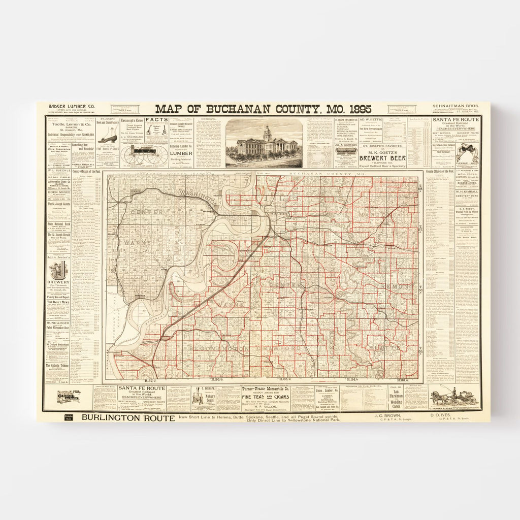 Vintage Map of Buchanan County, Iowa 1895
