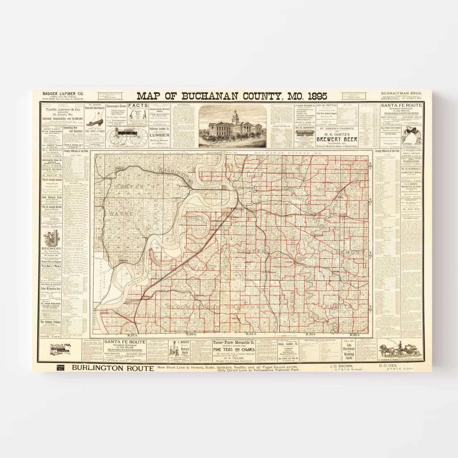 Vintage Map of Buchanan County, Iowa 1895