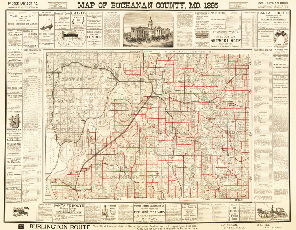 Vintage Map of Buchanan County, Iowa 1895