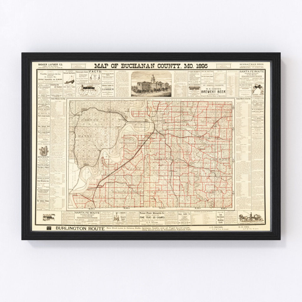 Vintage Map of Buchanan County, Iowa 1895