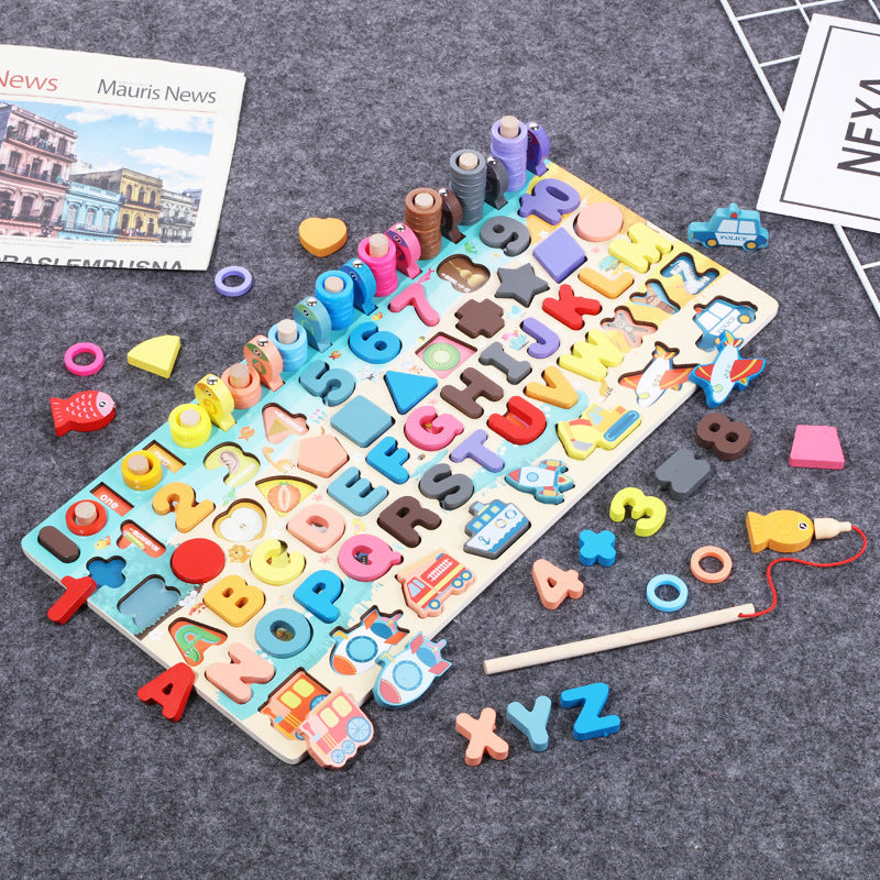 Montessori Wooden Fishing and Math Puzzle Board Toy
