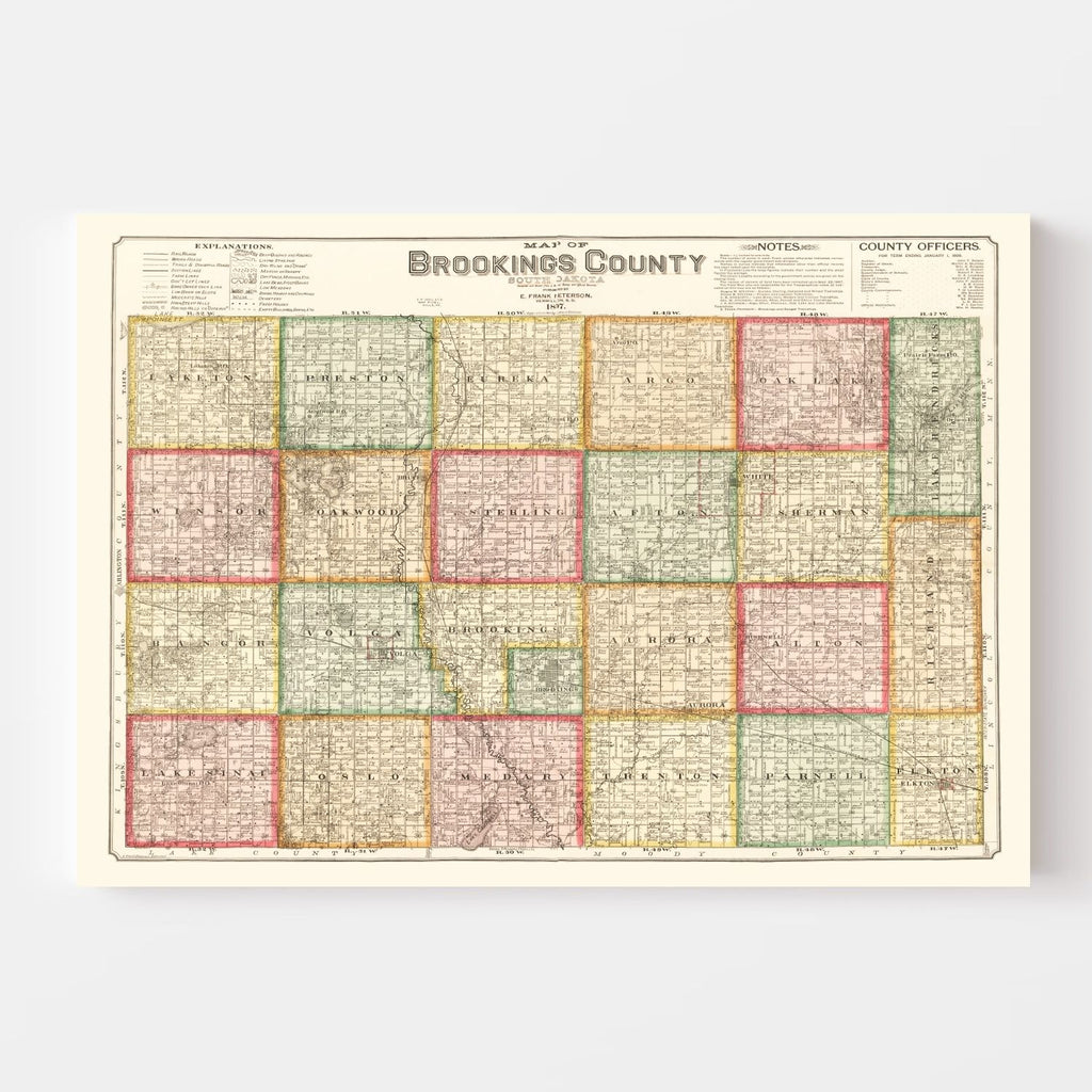 Vintage Map of Brookings County, South Dakota 1897