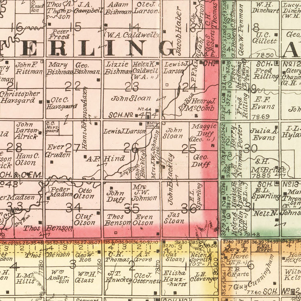 Vintage Map of Brookings County, South Dakota 1897
