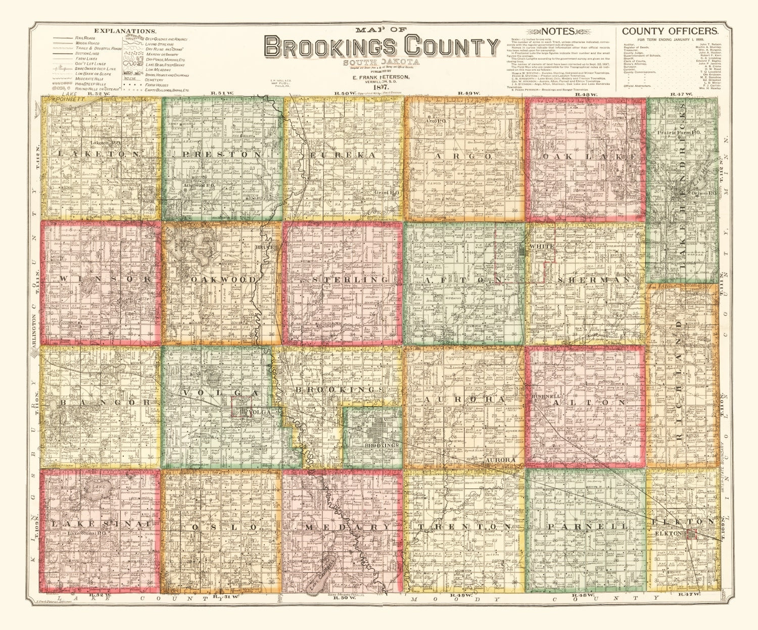 Vintage Map of Brookings County, South Dakota 1897