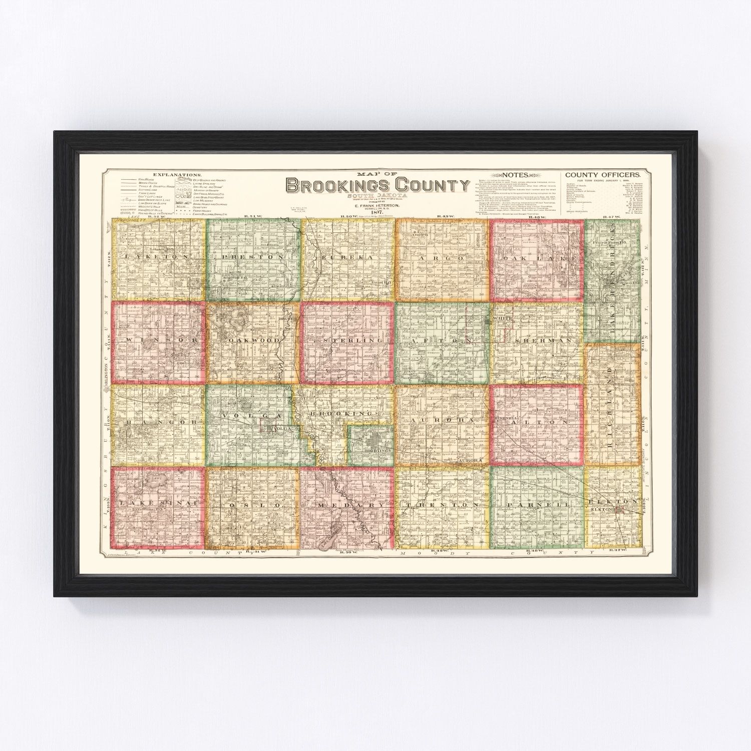 Vintage Map of Brookings County, South Dakota 1897