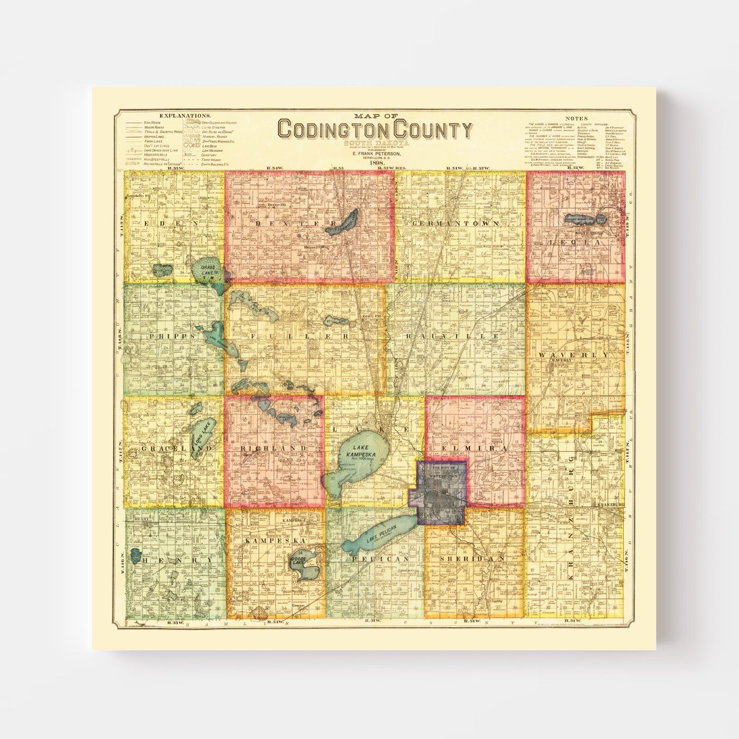 Vintage Map of Codington County, South Dakota 1898