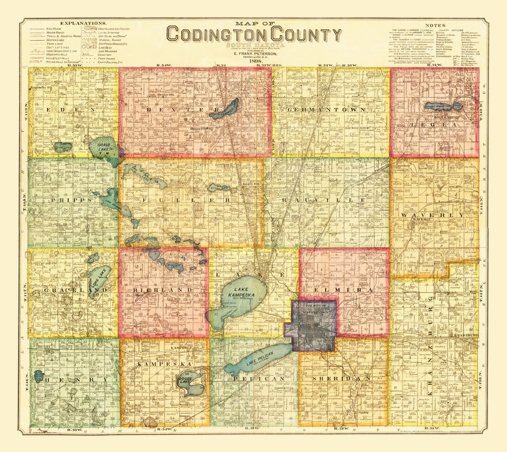Vintage Map of Codington County, South Dakota 1898