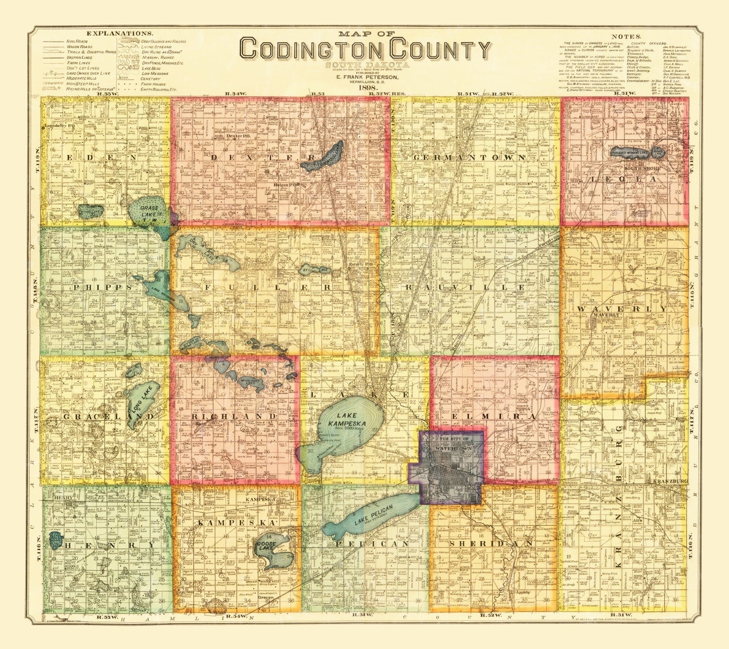 Vintage Map of Codington County, South Dakota 1898