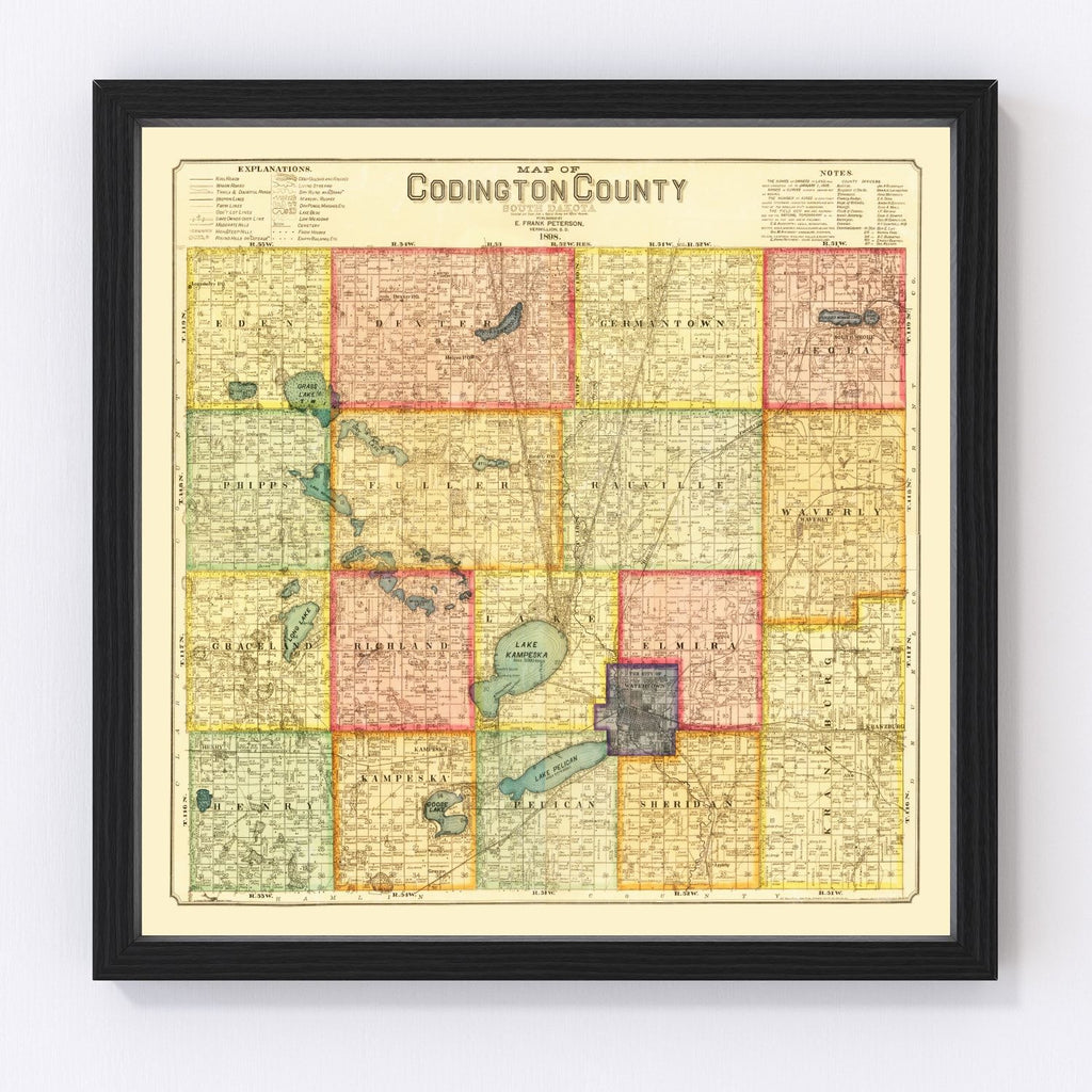 Vintage Map of Codington County, South Dakota 1898