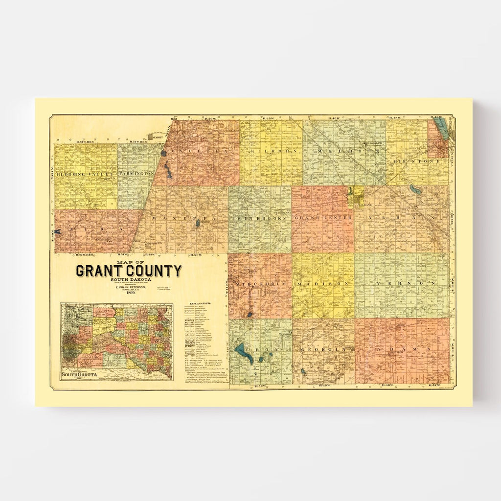 Vintage Map of Grant County, South Dakota 1899