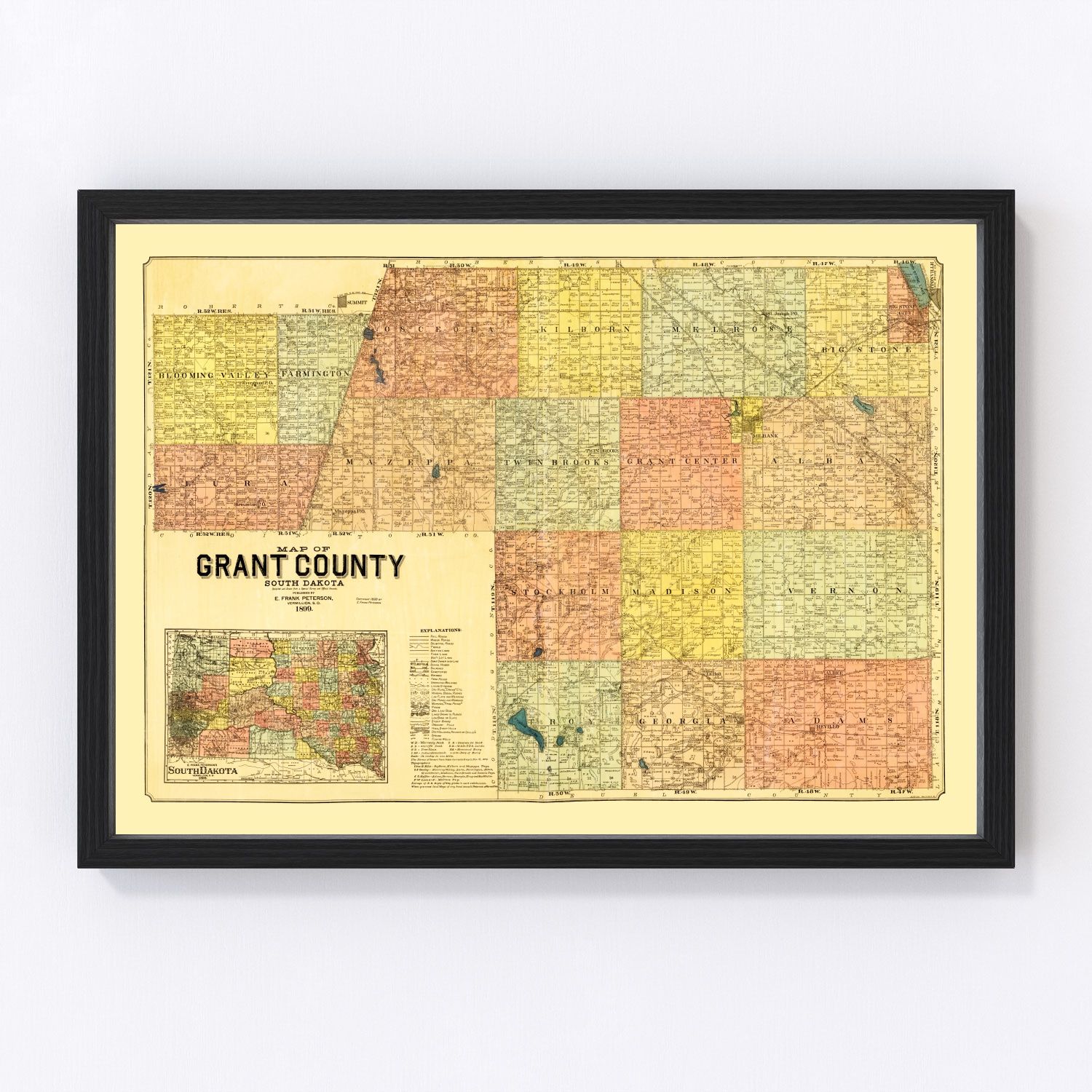 Vintage Map of Grant County, South Dakota 1899