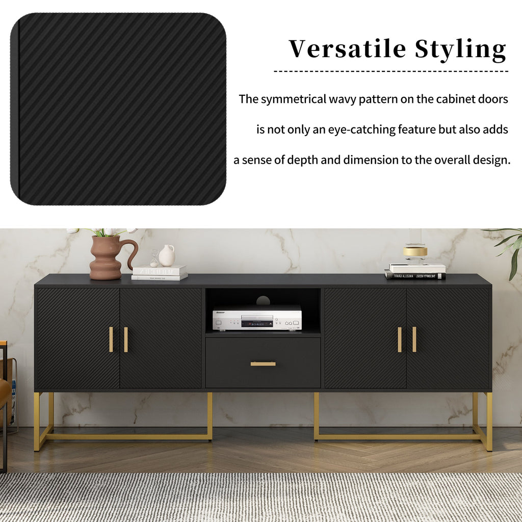 U-Can Modern TV Stand for TV up to 70 Inches,TV Cabinet with 1 Drawer, 2 Cabinets and Metal Legs, Handles and Anti-tip Device for Living room