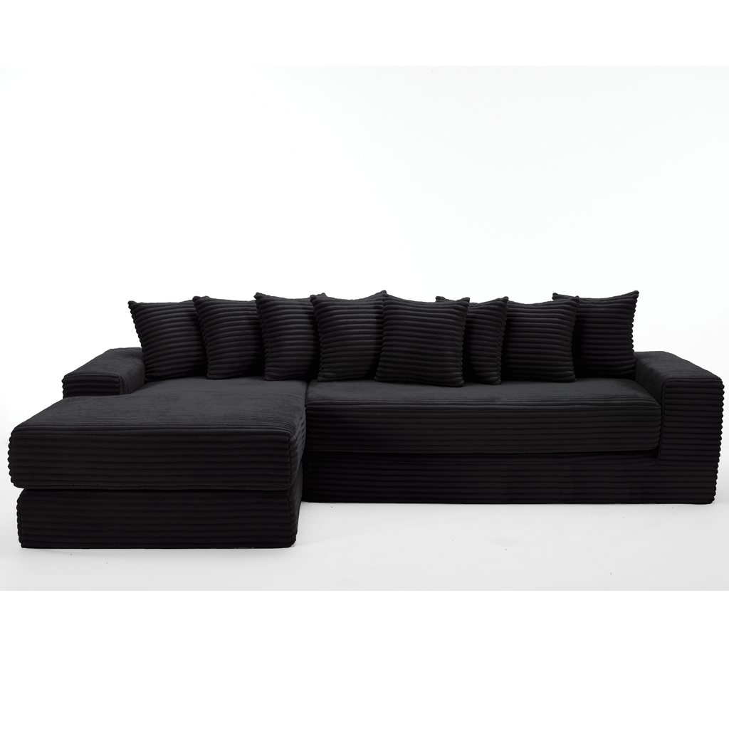 [NEW ARRIVED] [VIDEO PROVIDED] Oversize Cloud Sectional Couch, L-Shape Sofa, Convertible Floor Sleeper Sofa Bed, No Assembly ,Eight pillows,3-in-1,Side Pocket,(Left Facing Sofa),3 Seat,Corduroy,Black