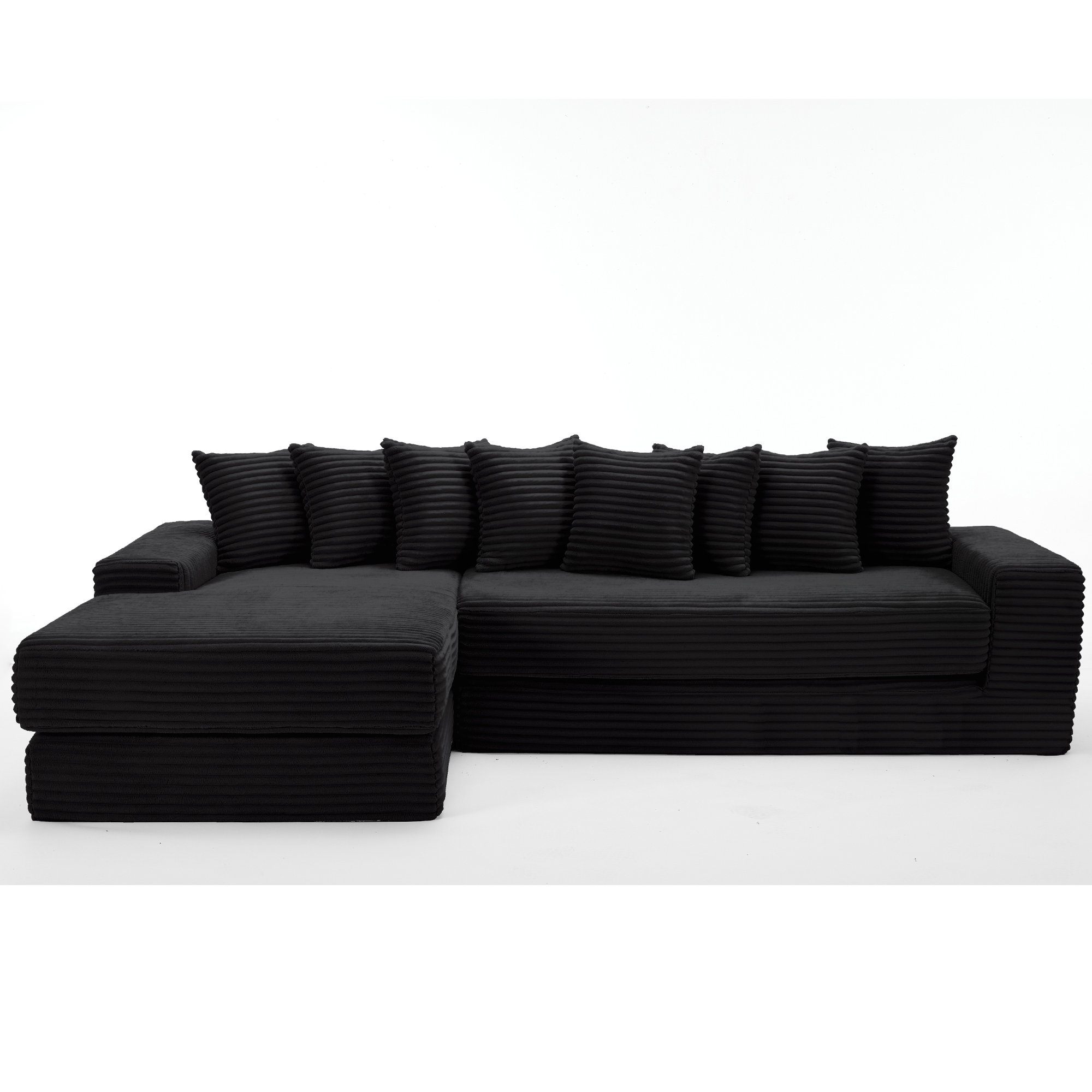 [NEW ARRIVED] [VIDEO PROVIDED] Oversize Cloud Sectional Couch, L-Shape Sofa, Convertible Floor Sleeper Sofa Bed, No Assembly ,Eight pillows,3-in-1,Side Pocket,(Left Facing Sofa),3 Seat,Corduroy,Black