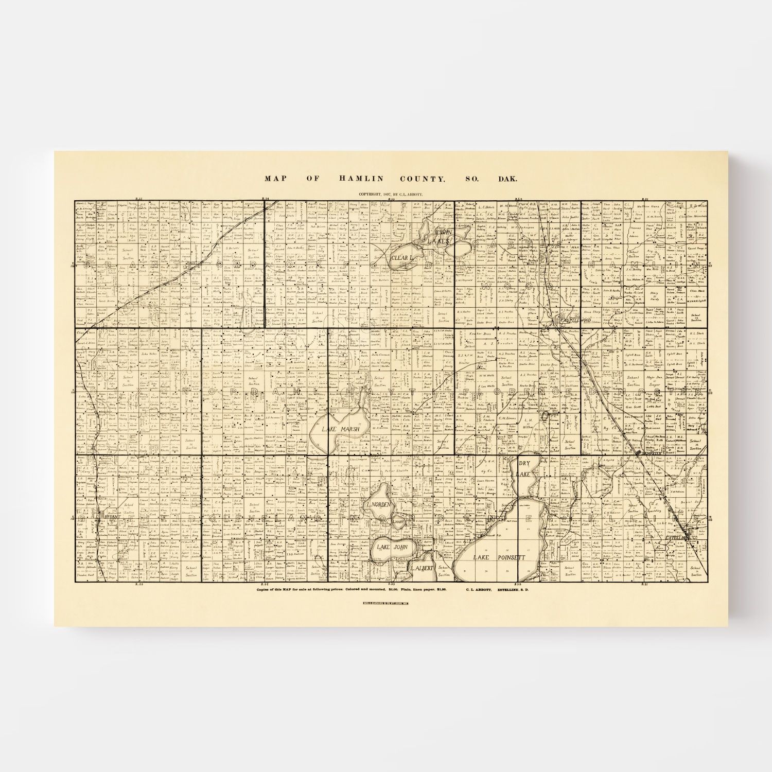 Vintage Map of Hamlin County, South Dakota 1897