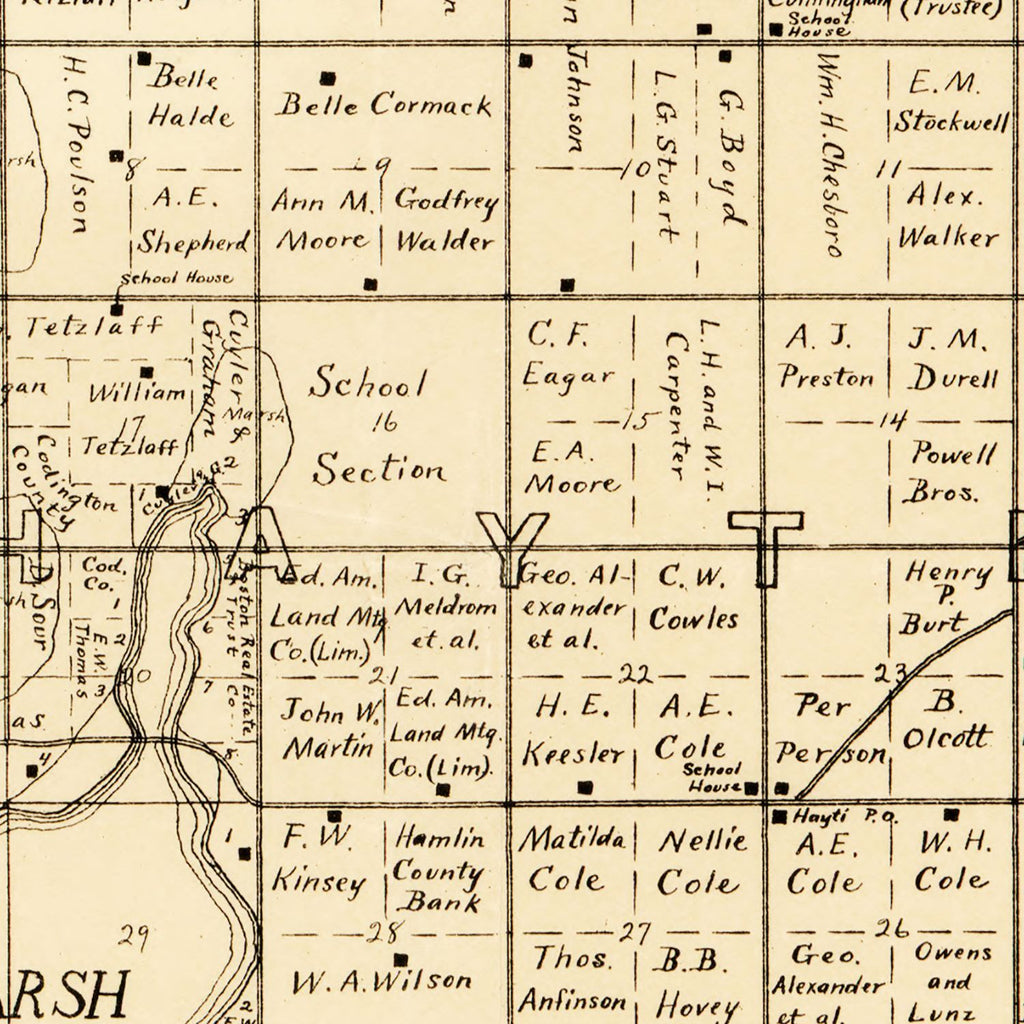 Vintage Map of Hamlin County, South Dakota 1897