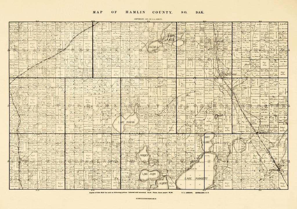 Vintage Map of Hamlin County, South Dakota 1897