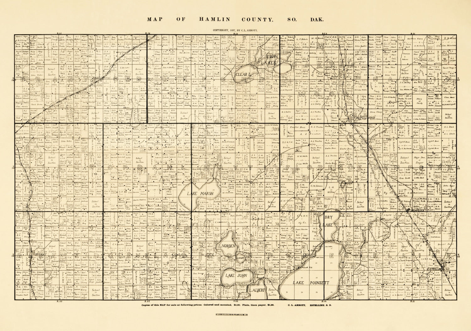 Vintage Map of Hamlin County, South Dakota 1897