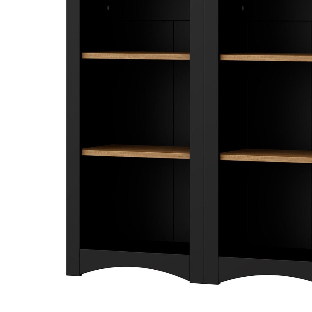 ON-TREND 3-Piece Farmhouse Entertainment Center with Storage Cabinet for TVs Up to 70', Mid-Century TV Stand with Bookshelf, Rustic Versatile Sideboard with Adjustable Shelves for Living Room, Black