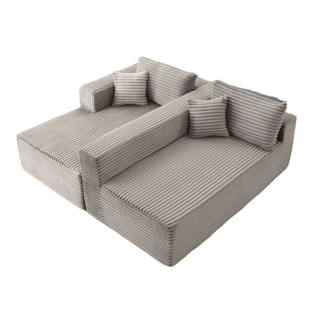 Compression Sectional Couch with Comfy Chaise, Boneless L Shape Sofa with Deep Seat, Minimalist Modular Couches Sleeper for Living Room Bedroom Apartment Lounge,corduroy,Grey