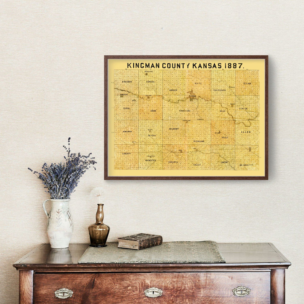 Vintage Map of Kingman County, Kansas 1887