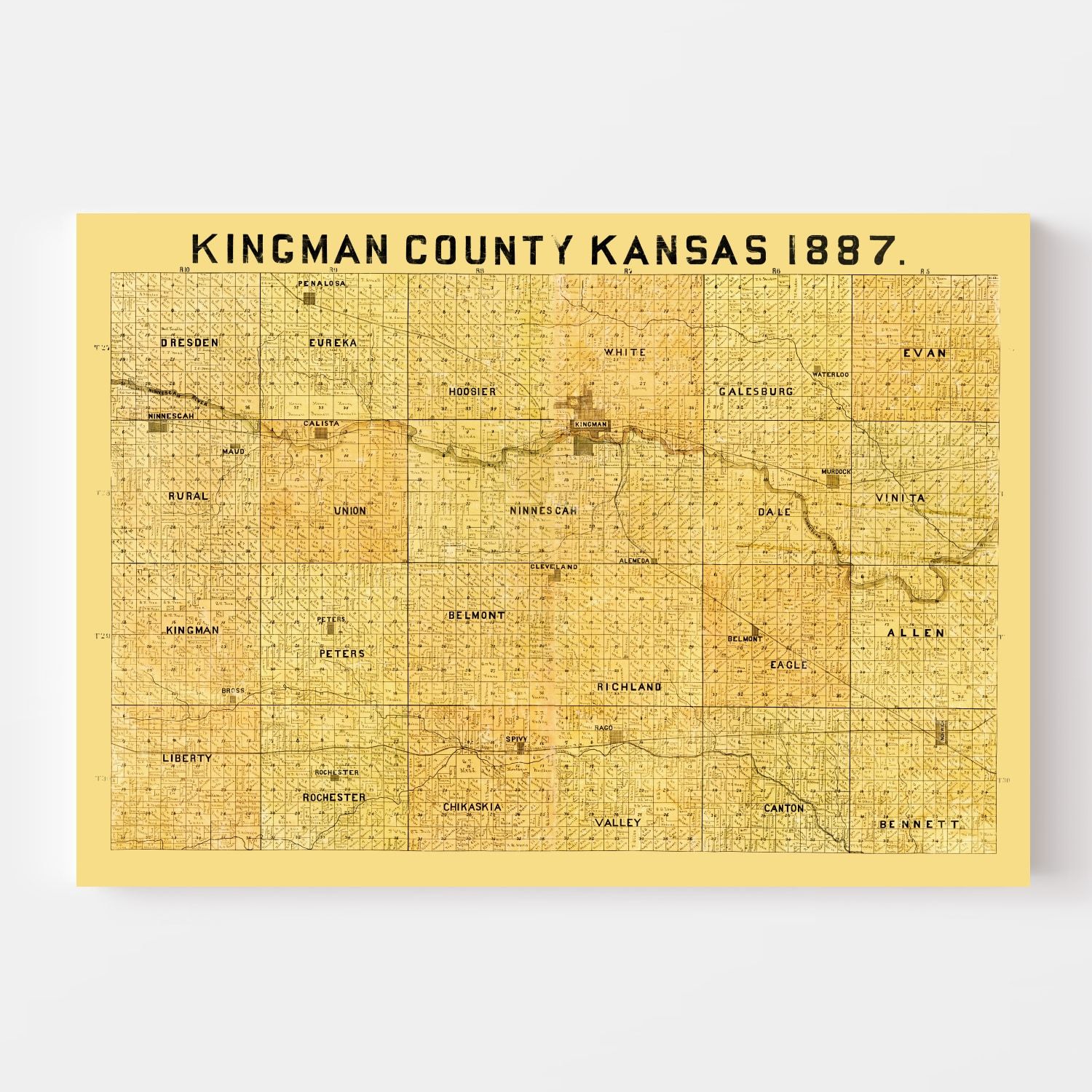 Vintage Map of Kingman County, Kansas 1887