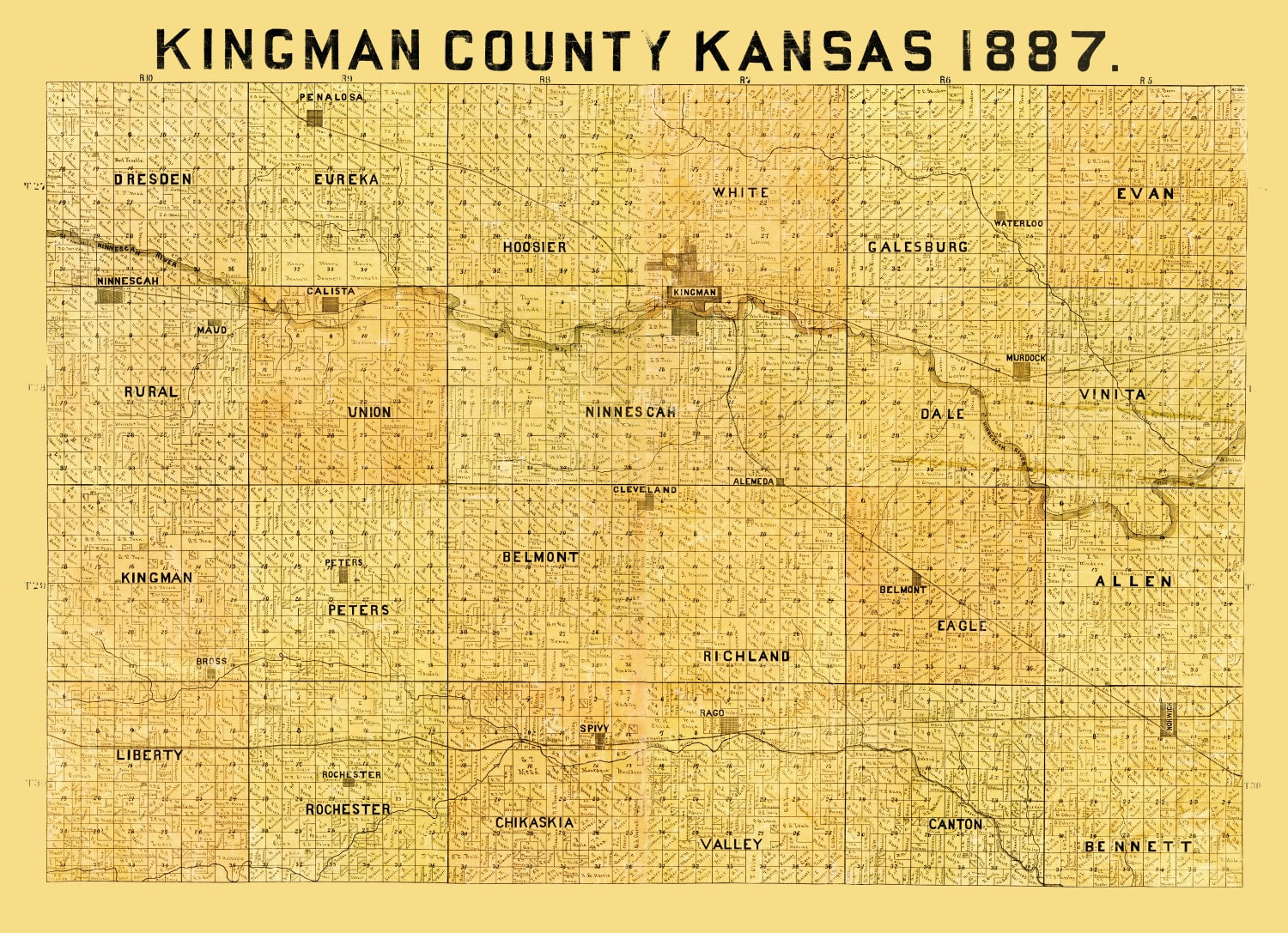 Vintage Map of Kingman County, Kansas 1887