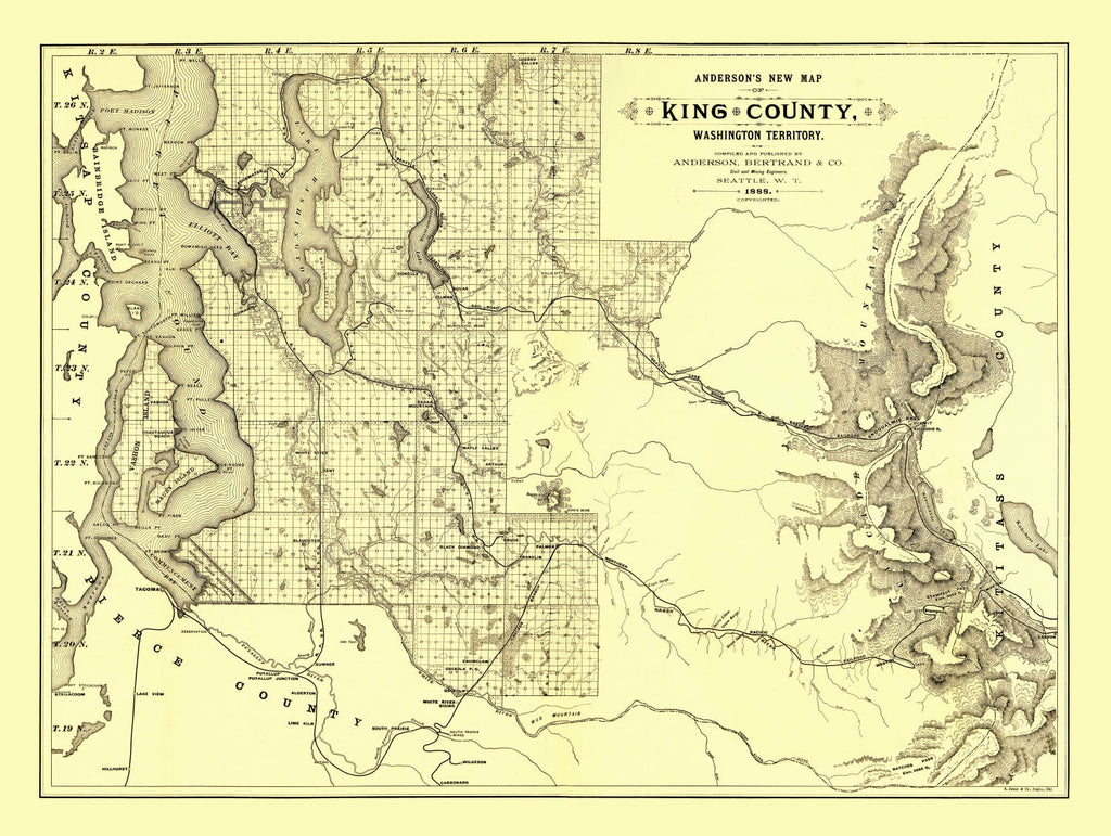 Vintage Map of King County, Washington 1888