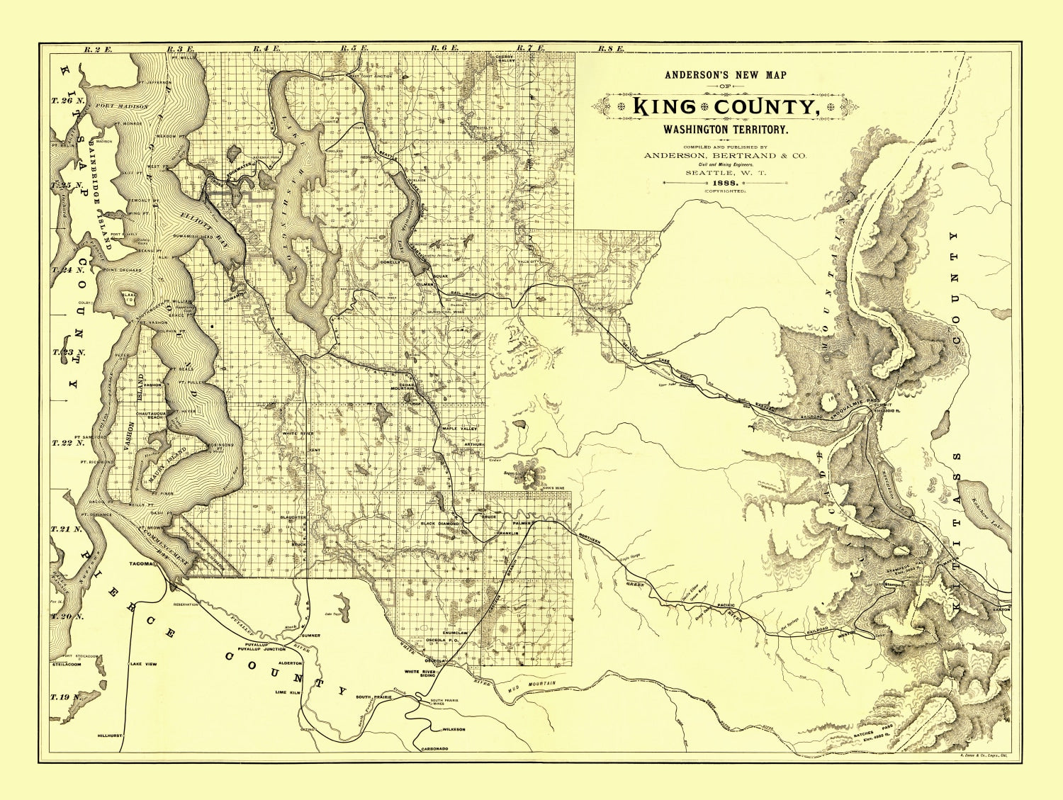 Vintage Map of King County, Washington 1888