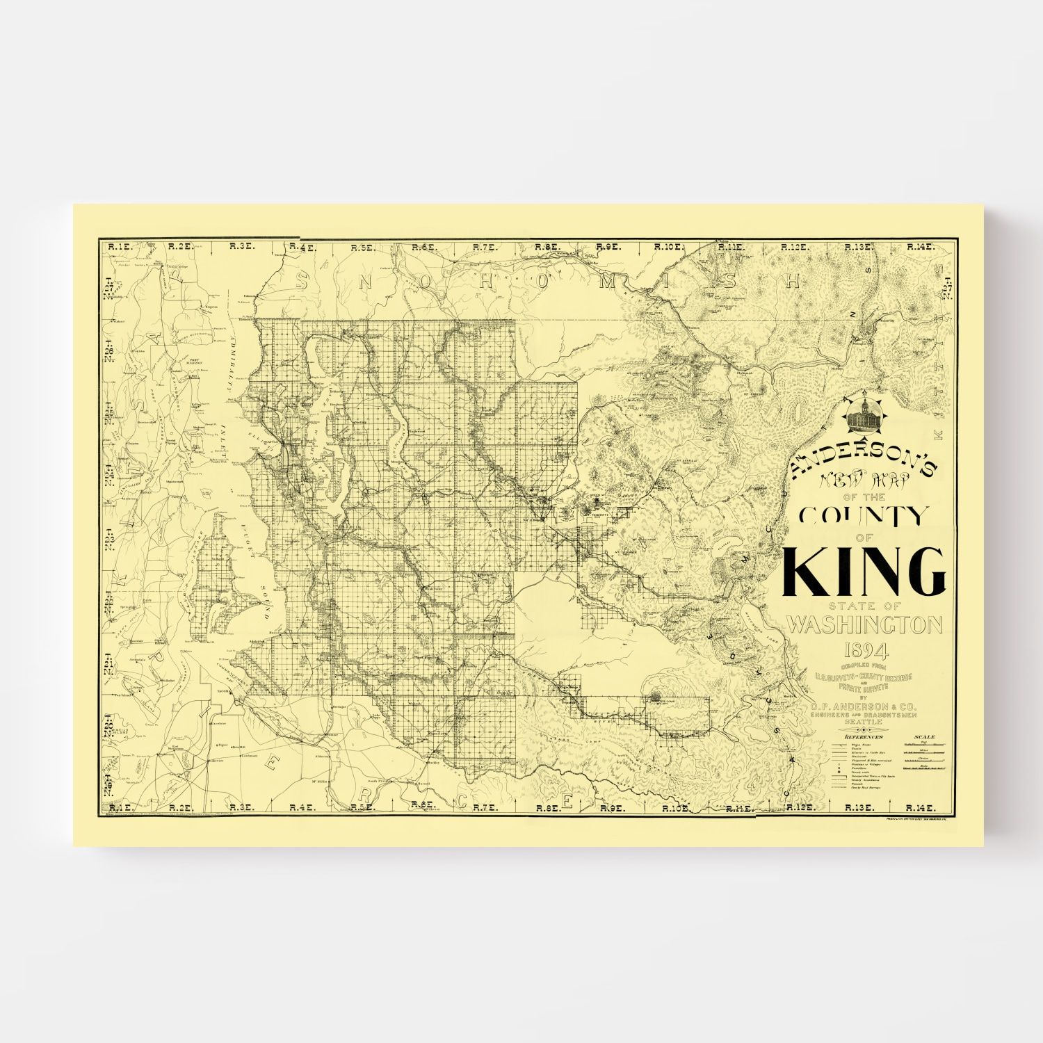 Vintage Map of King County, Washington 1894