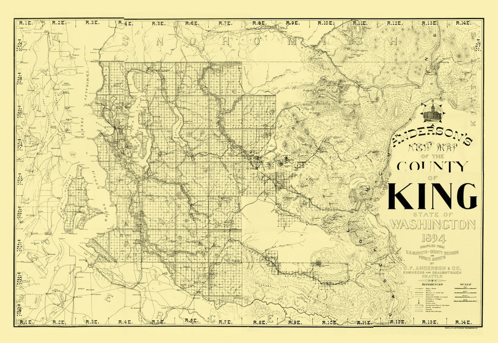 Vintage Map of King County, Washington 1894