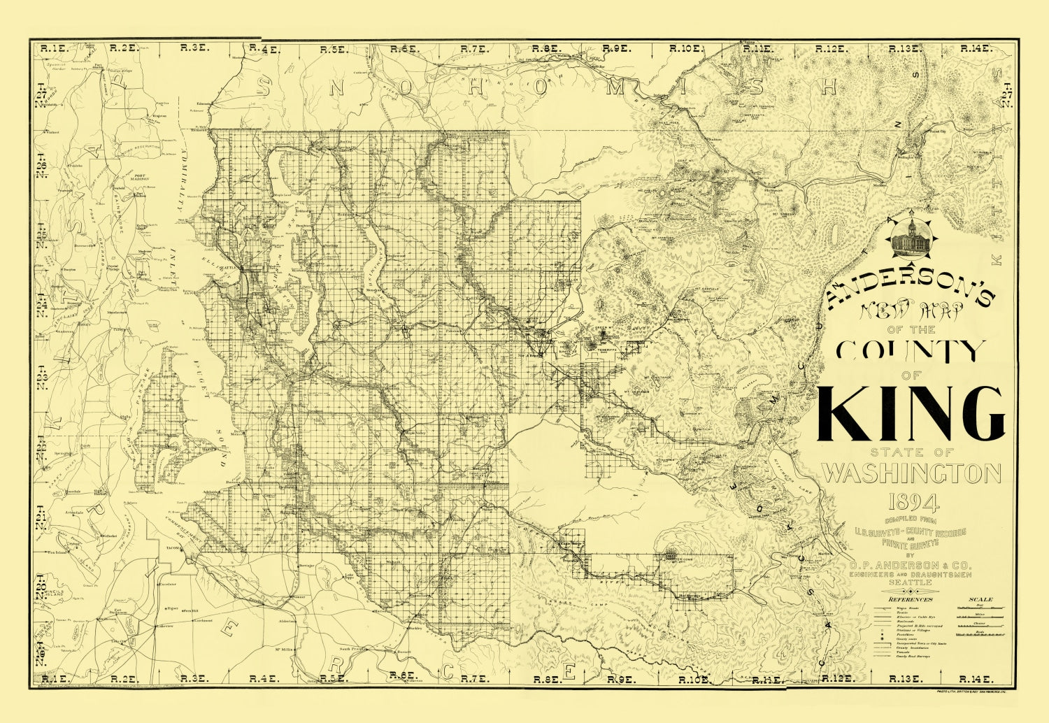 Vintage Map of King County, Washington 1894