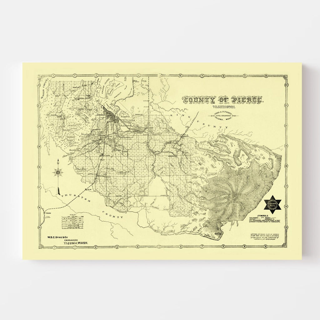 Vintage Map of Pierce County, Washington 1890