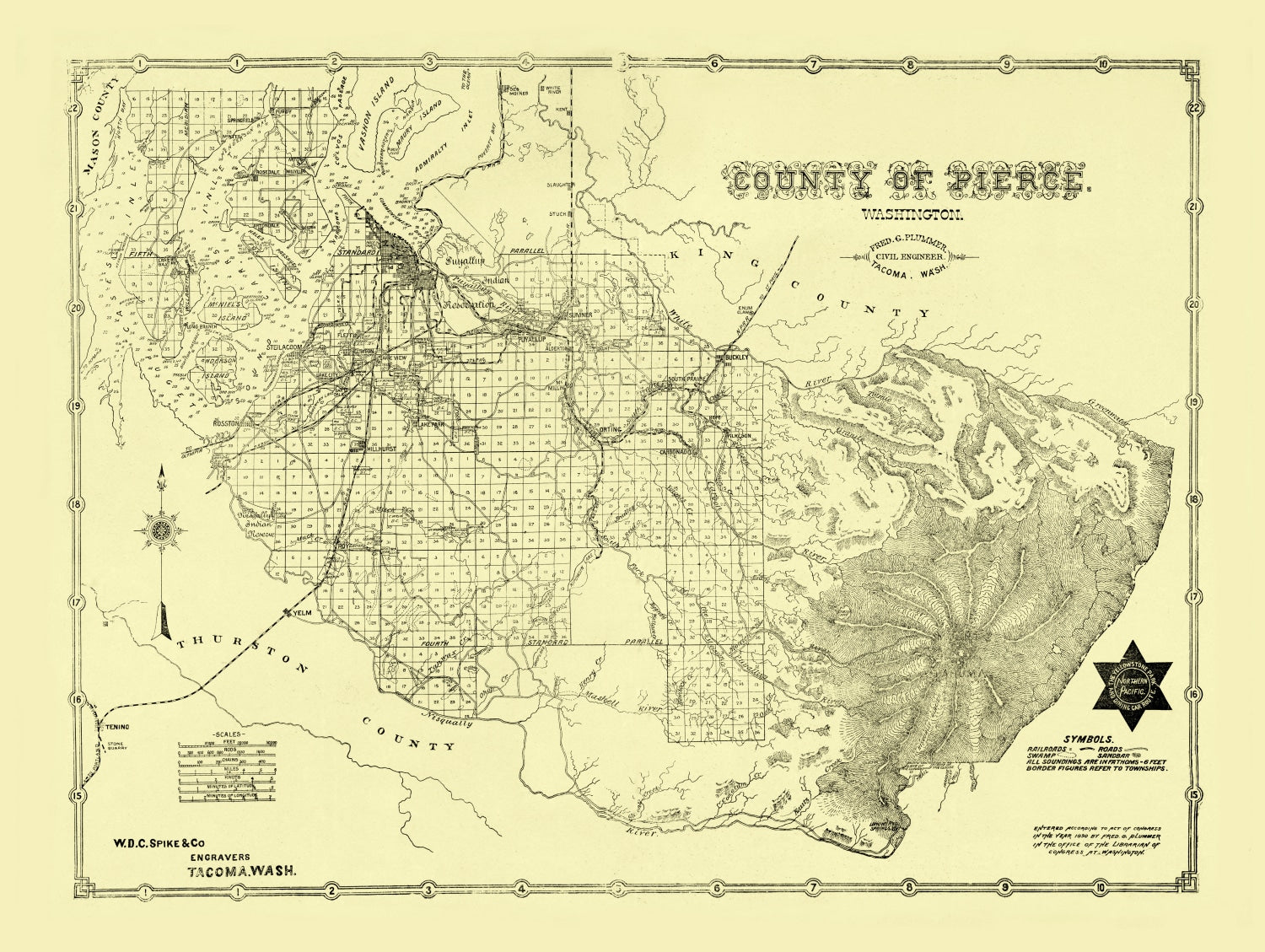 Vintage Map of Pierce County, Washington 1890